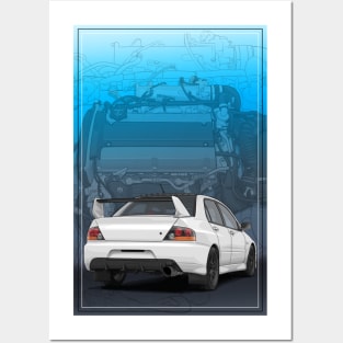 Evo 9 Illustration with 4G63 engine Posters and Art